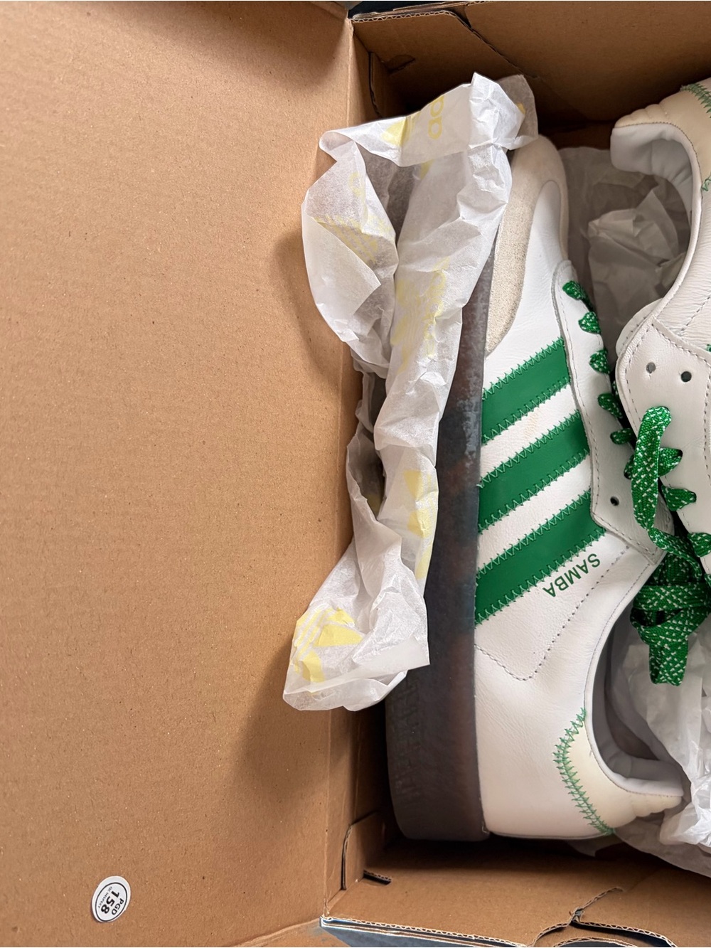 adidas Kids White Sneakers with Green Stripes and Laces - Picture 4 of 4